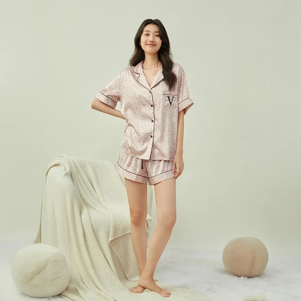 Pajamas women\'s summer short sleeve shorts pink striped loungewear sleepwear women pajamas for women VS secret 여름잠옷