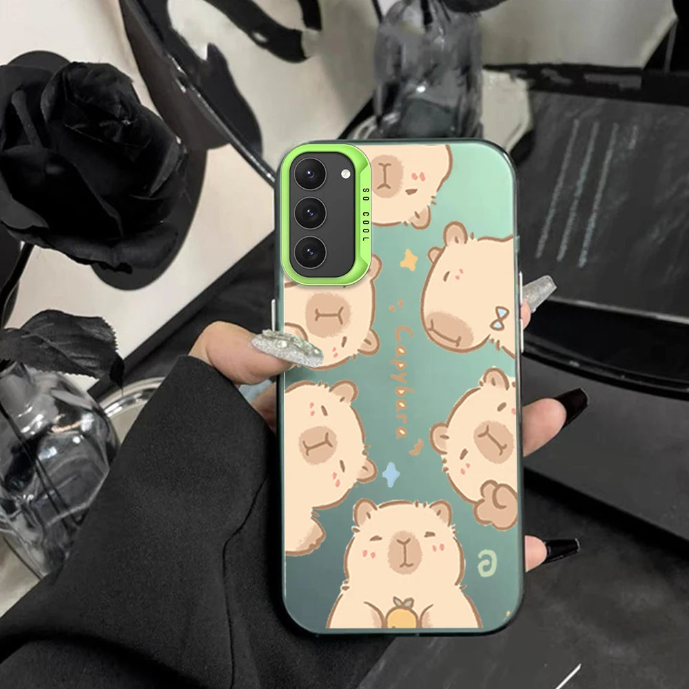 Capybara Cute Phone Case For Samsung S23 S24 S22 A71 A55 ULTRA PLUS FE Electroplated Silver IMD Laser Color Shell image 4