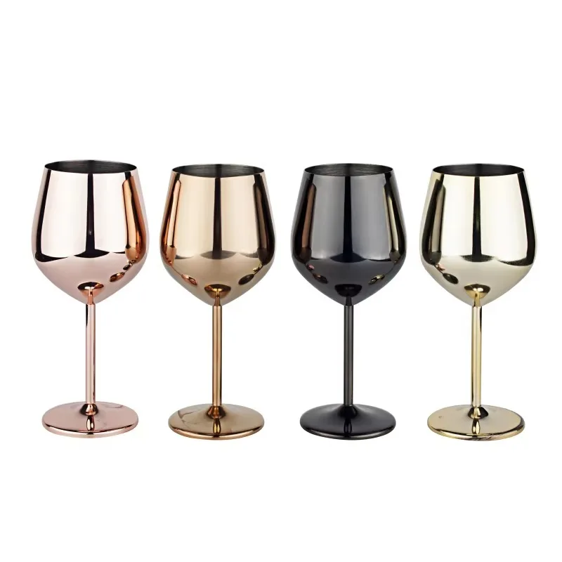 Custom Logo Party Wedding Metal Glass Stainless Steel Red Wine Goblet 16oz Rose Gold Champagne Flute Copper Wine Glass