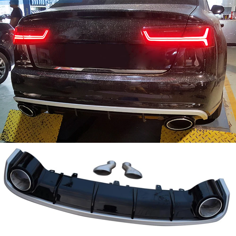 PP Car Rear Bumper Diffuser for Audi A6 Standard Sedan 4 Door 2016 - 2018 Rear Bumper Lip Spoiler Not for S6 RS6