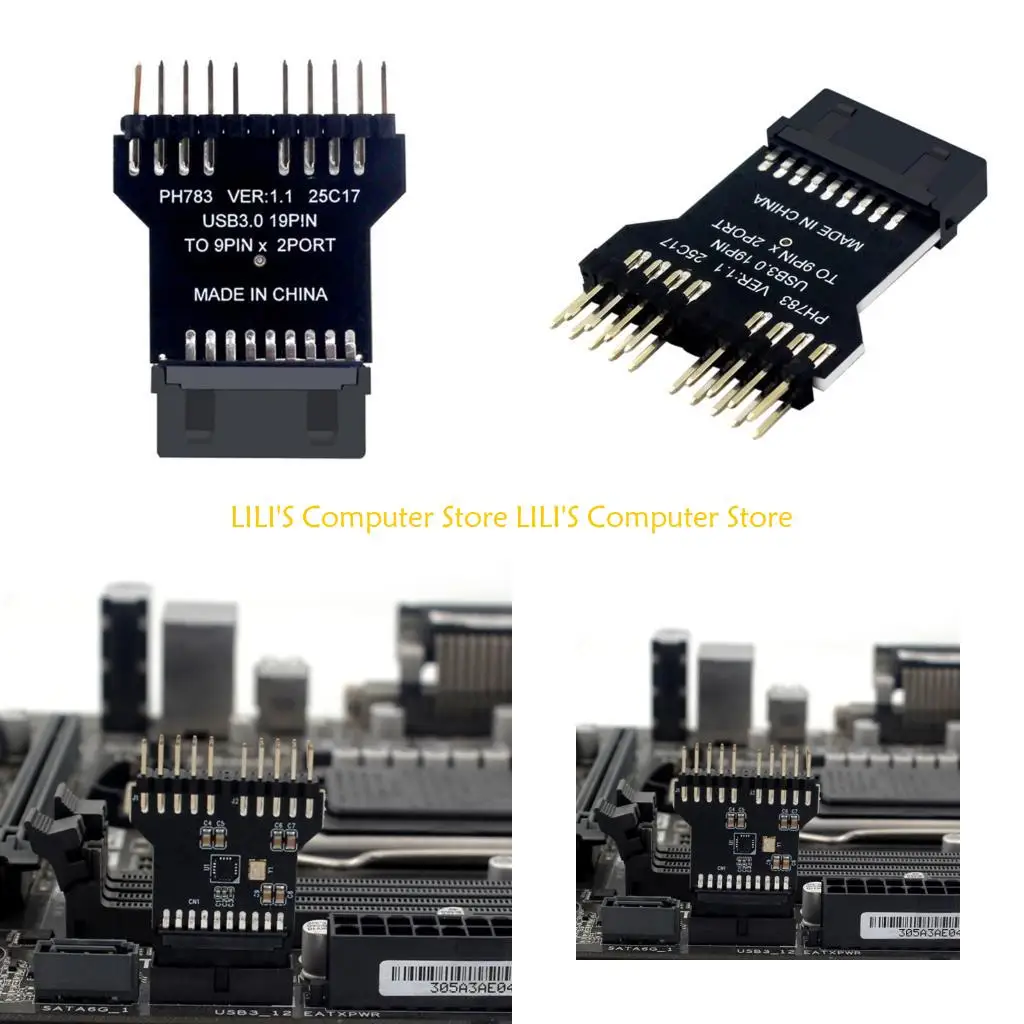 

A52B USB3.0 19Pin to 2xUSB2.0 9Pin Output Expansion Card For Desktop Motherboards