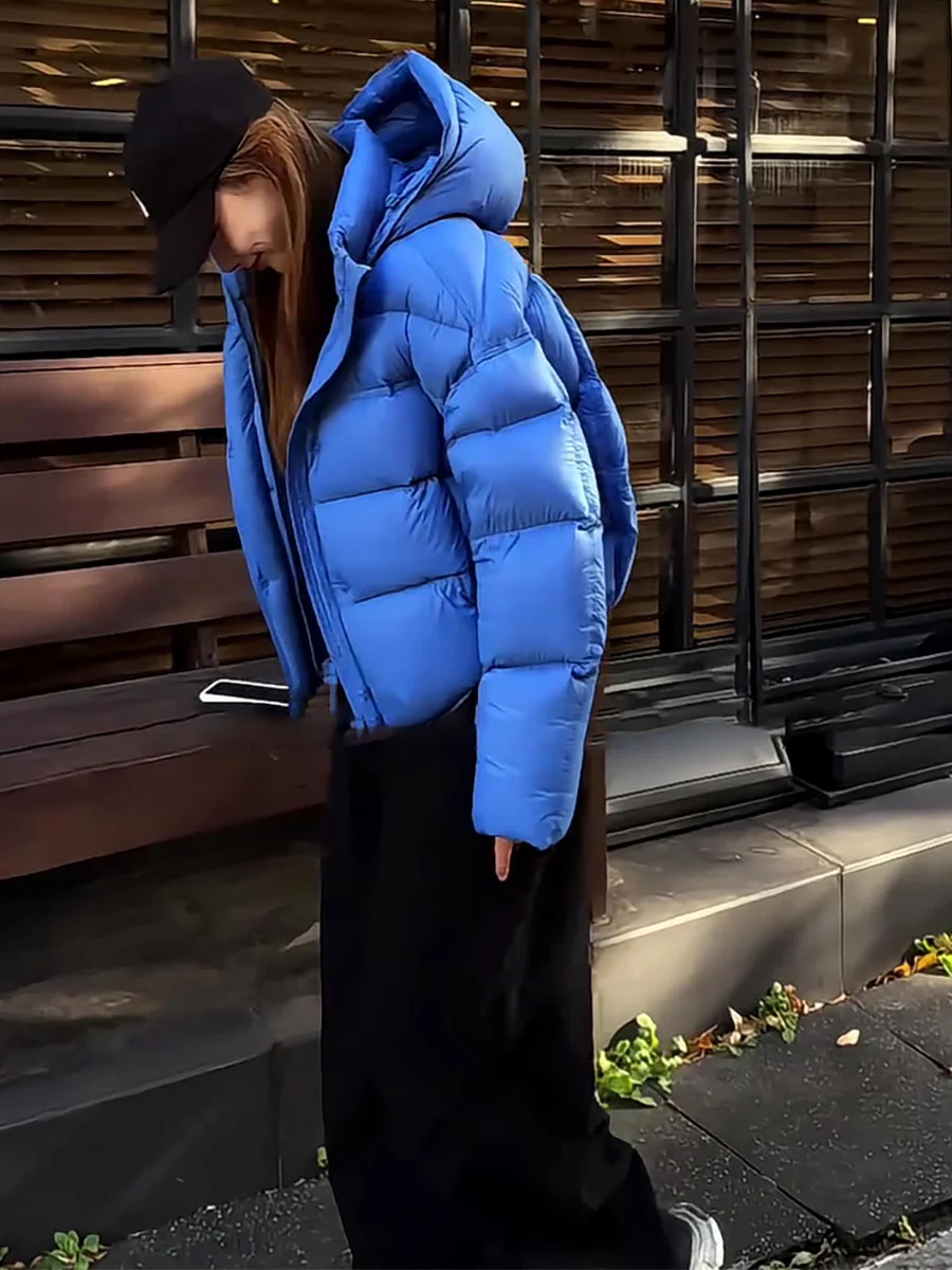 

Женская утепленная куртка-пуховик Ele Blue с капюшоном, повседневная, на молнии, однотонная