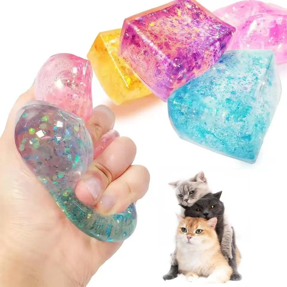 Soft Colored Ice Cube Fidget Toys Funny Stress Reliever Reduce Pressure Prop Slow Rising Squeeze Toy For Kids And Adults Cat