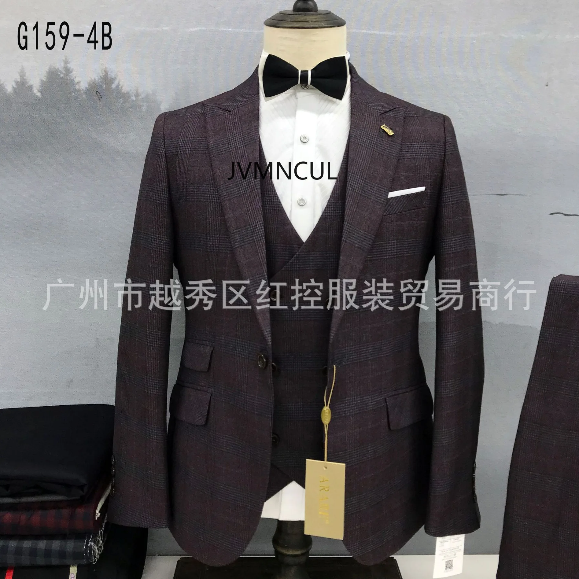 

Amazon Best Seller 2025 Blue Grey Checked 3-Piece Suit-Men's Slim Fit Business Blazer Set Wholesale-EU/USA Fast Shipping