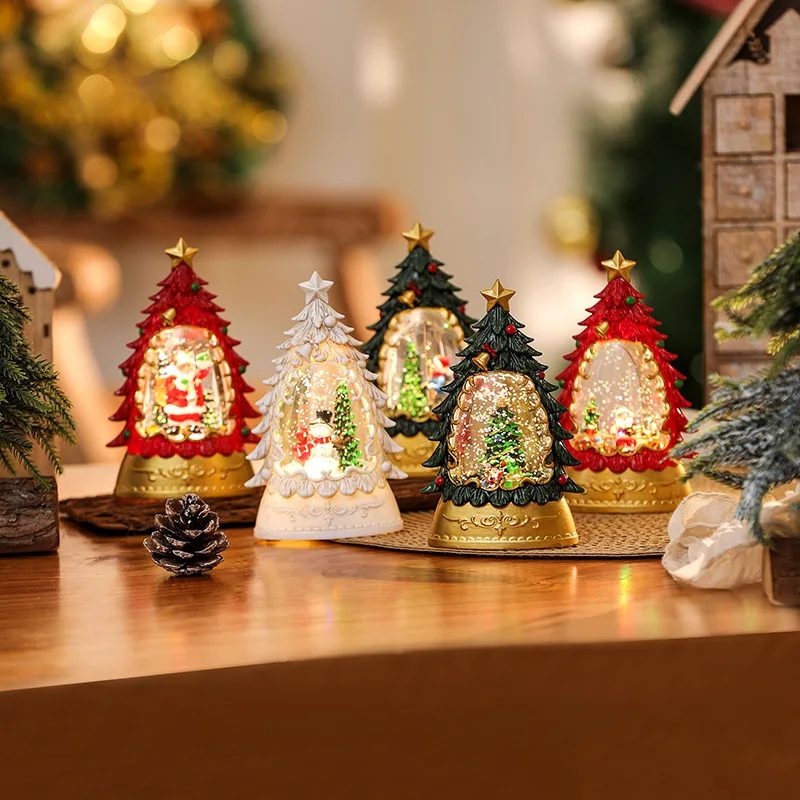 2024 New Christmas Tree Night Light Lantern Luminous Resin Christmas Ornaments Kids Holiday Gift Wholesale