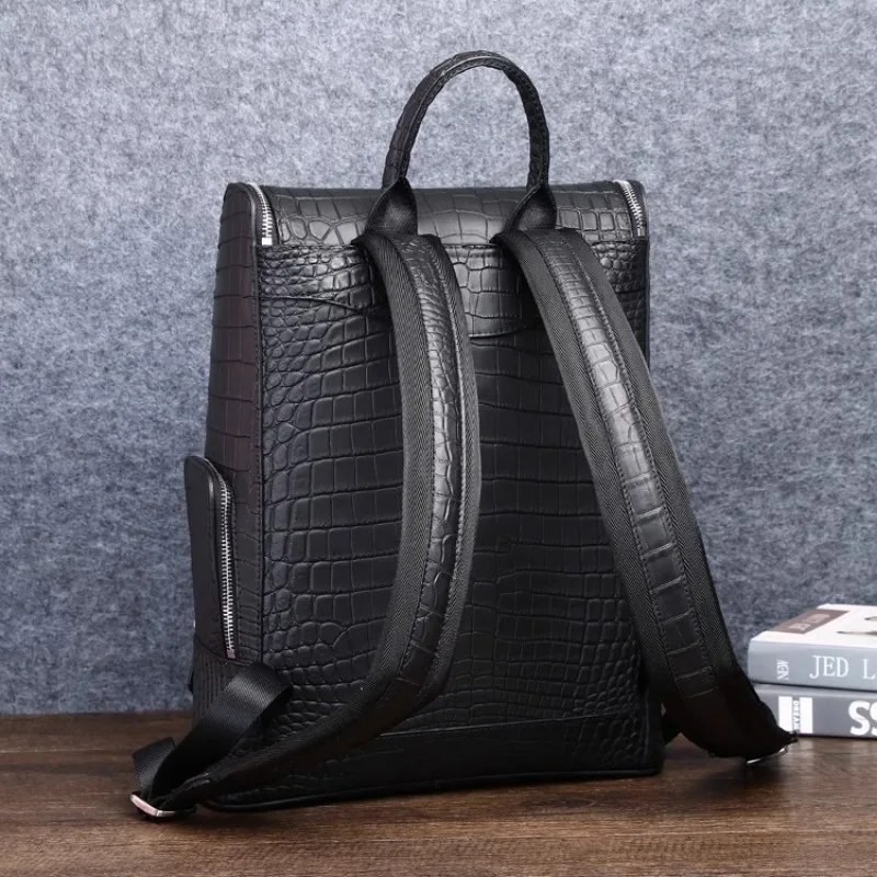 High-End Authentic Crocodile Leather Backpack Men's Fashion Casual Genuine Leather Business Backpack Mens Bag Size 30*38*10cm