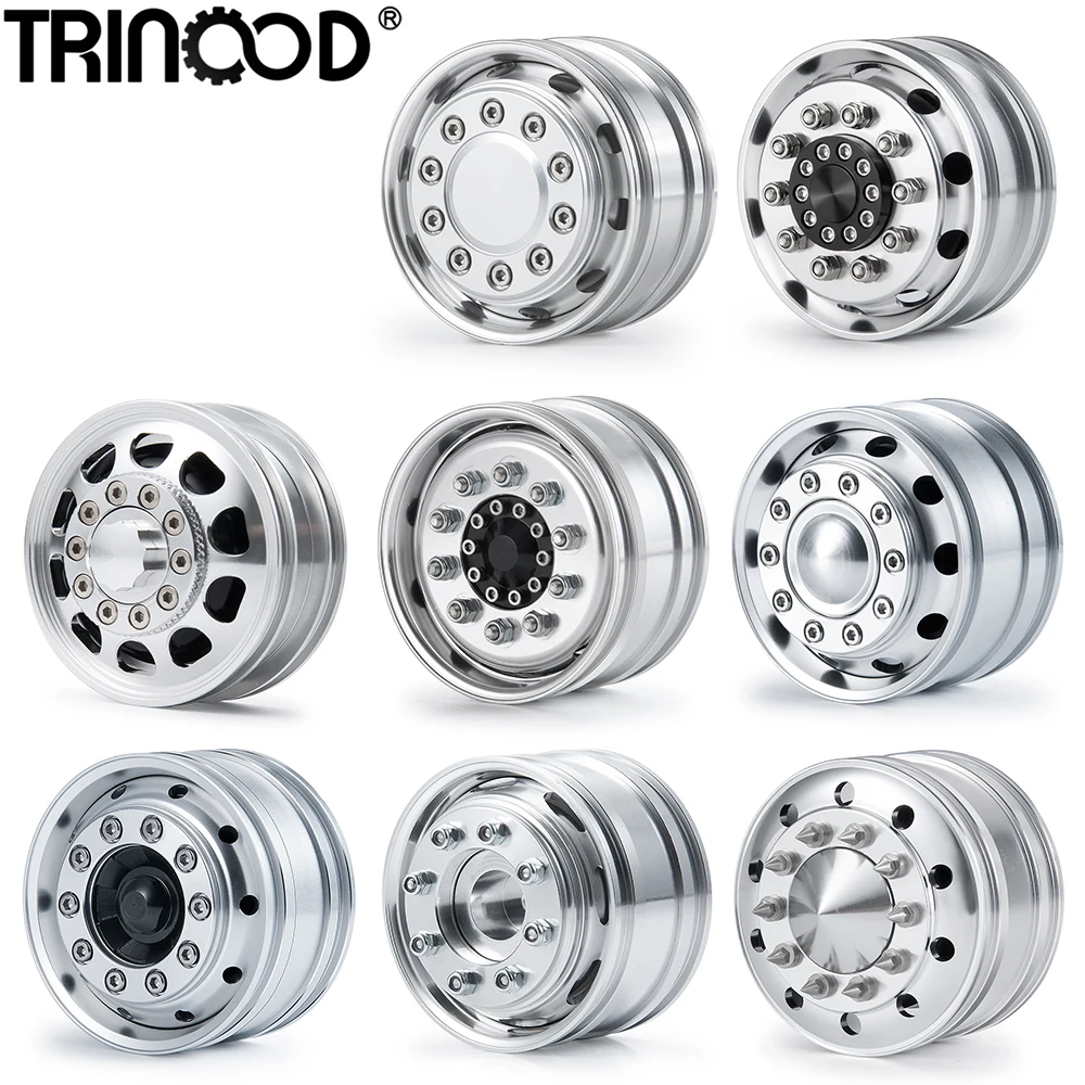 TRINOOD 2PCS Metal Front Wheel Hub Bearing/Hex Beadlock Wheel Rims for 1/14th Scale Tamiya Truck Tractor Cargo Upgrade Parts