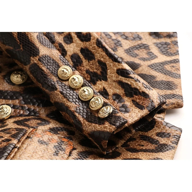 HarleyFashion Spring High Streeet Women Blazer Jacket Unique Snake Pattern Animal Ladies PU Leather Jacket