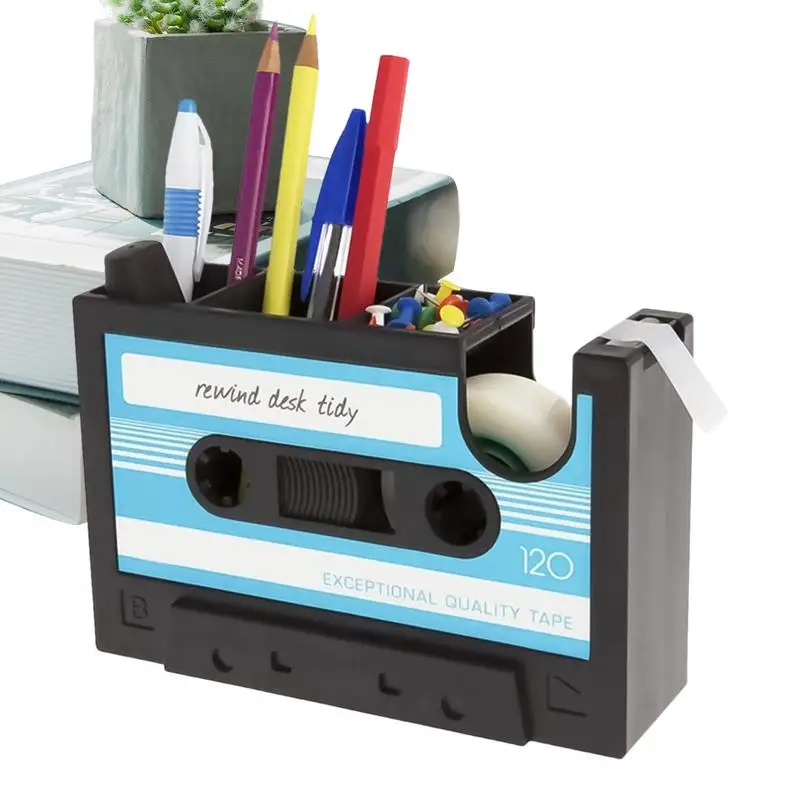 

Cassette Tape Pencil Holder Desktop Stationery Organizer Tape Dispenser Stationery Holder Retro Pencil Organizer For Art Supply