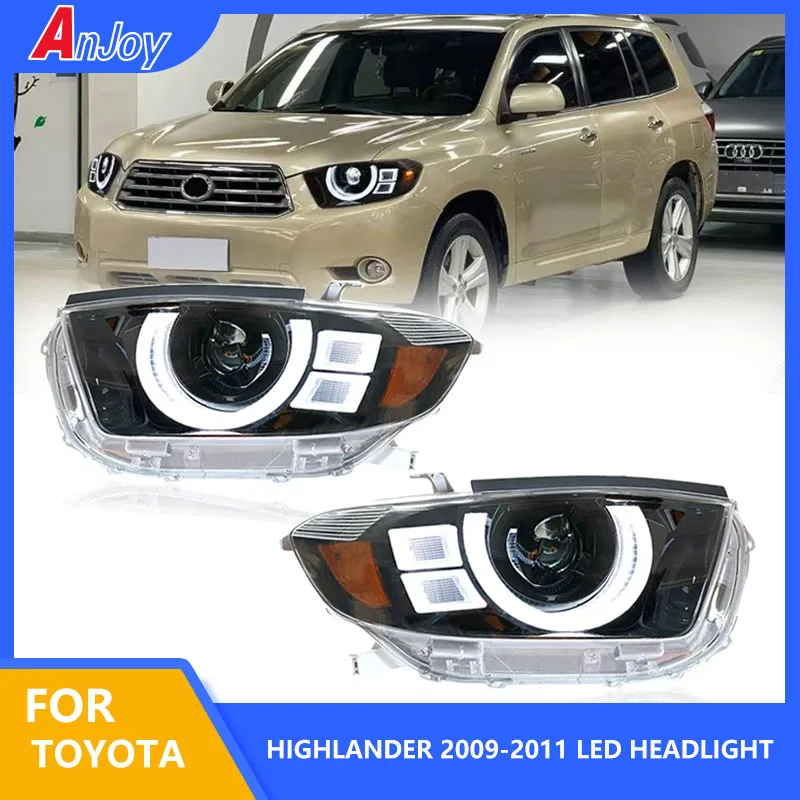 1Pair Car Lights for Toyota Highlander LED Headlight 2009-2011 Highlander Head Lamp DRL Projector Lens Automotive Accessories