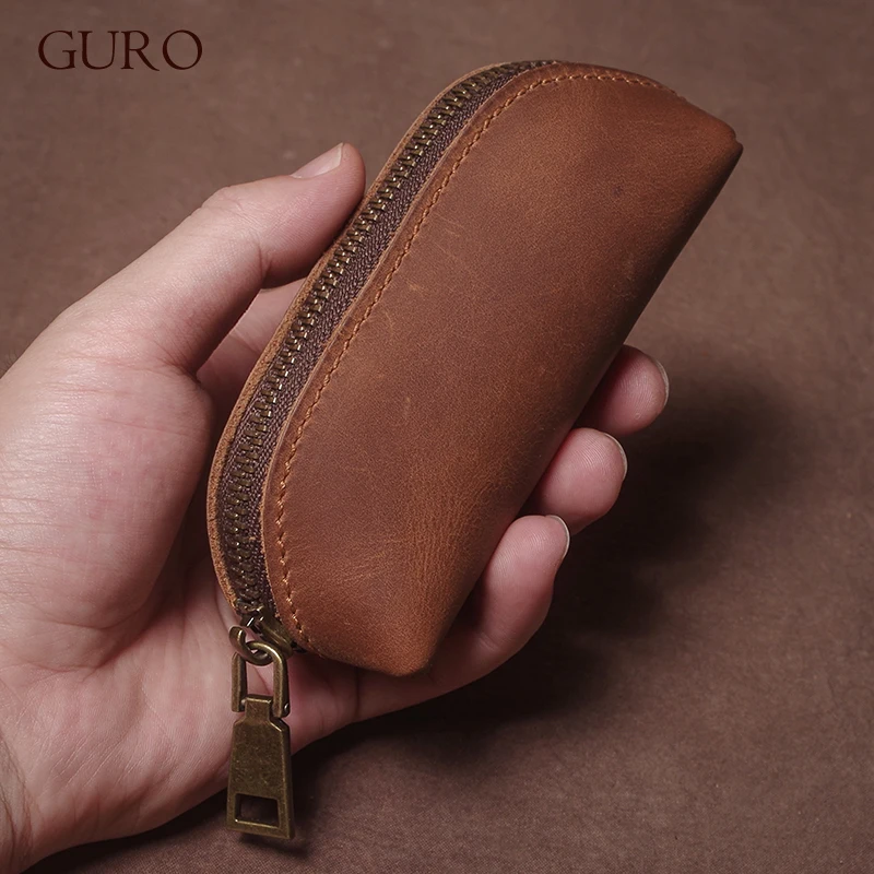 

GURO Топ из натуральной яловой кожи, роскошные домашние сумки для ключей для мужчин и женщин, винтажная сумка для ключей из натуральной кожи, органайзер для ключей Butler на молнии