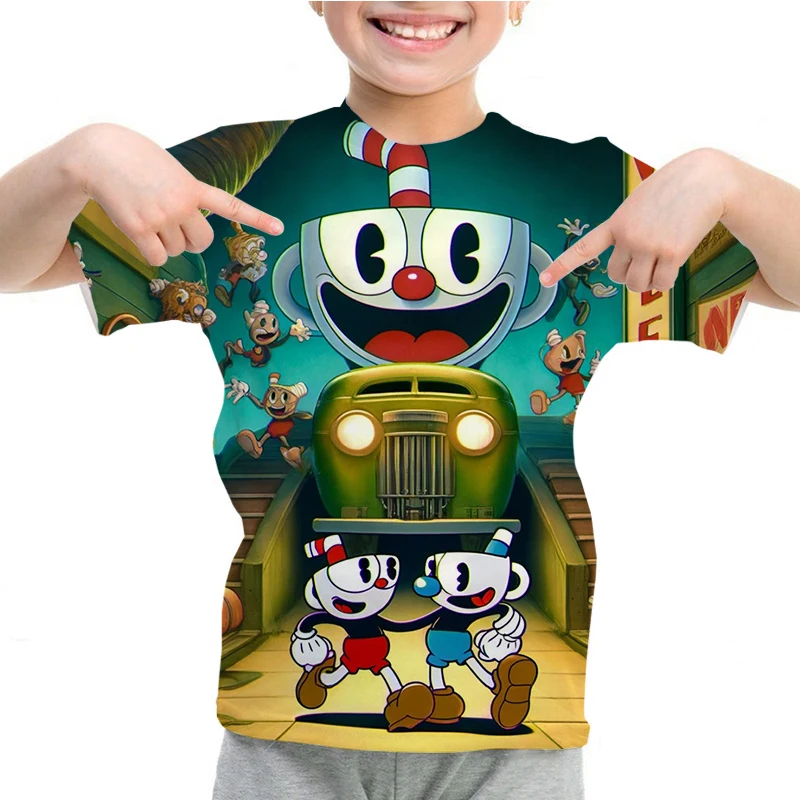 

Cartoon Cuphead Print T-shirt Childrn Short Sleeve Summer Kids Clothes Funny Tops Harajuku Streetwear T-Shirt Girls Boys T Shirt