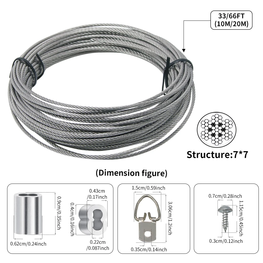 1.5mm Steel Cable Suspension Kit, 304 Stainless Steel Cable Rope Suitable for Photo Frames/Pictures