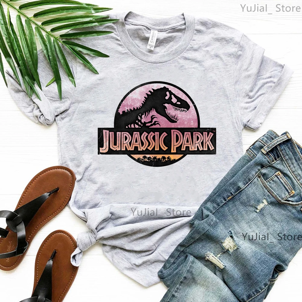 Jurassic Park Graphic Print Pink/Gray T Shirt Women Clothes 2024 Dinosaur R-Rex Tshirt Femme Harajuku Shirt Summer Tops Tee