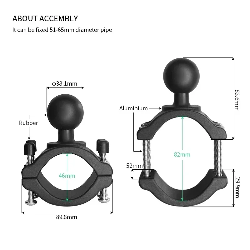 

1.5" Large torque ball head pipe clamp compatible with RAM for Forklift GPS tablet/Camera/Phone Stand