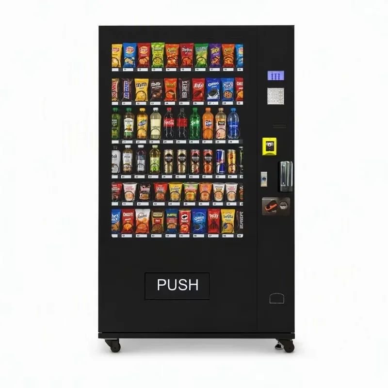 Black Beverage and Snack Vending Machine Multi Product Vending Cabinet for Europe