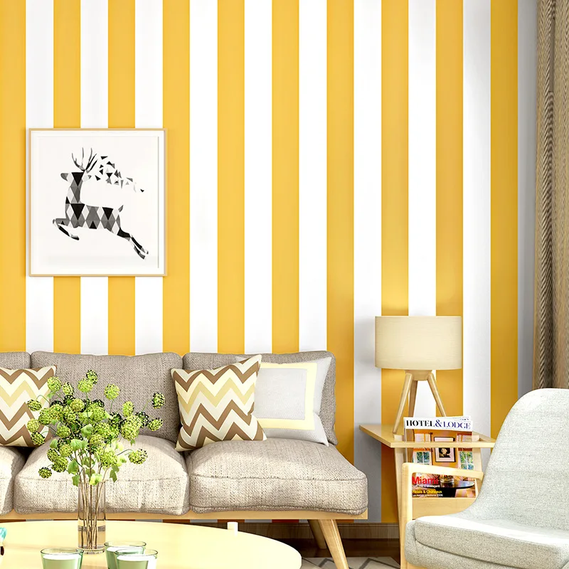 Vertical Stripe Self-adhesive Wallpapers Warm Yellow Waterproof and Moisture-proof Household Thickened Bedroom Living Room Обои