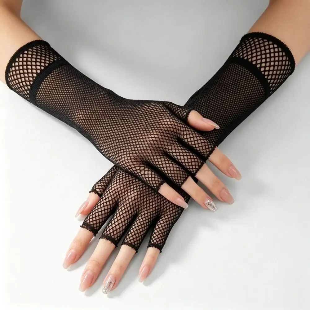 Stretch Women's Fishnet Gloves Punk Style Black Fingerless Gloves Half Finger Leg Arm Cuff Arm Warmer Gloves Nightclub Party