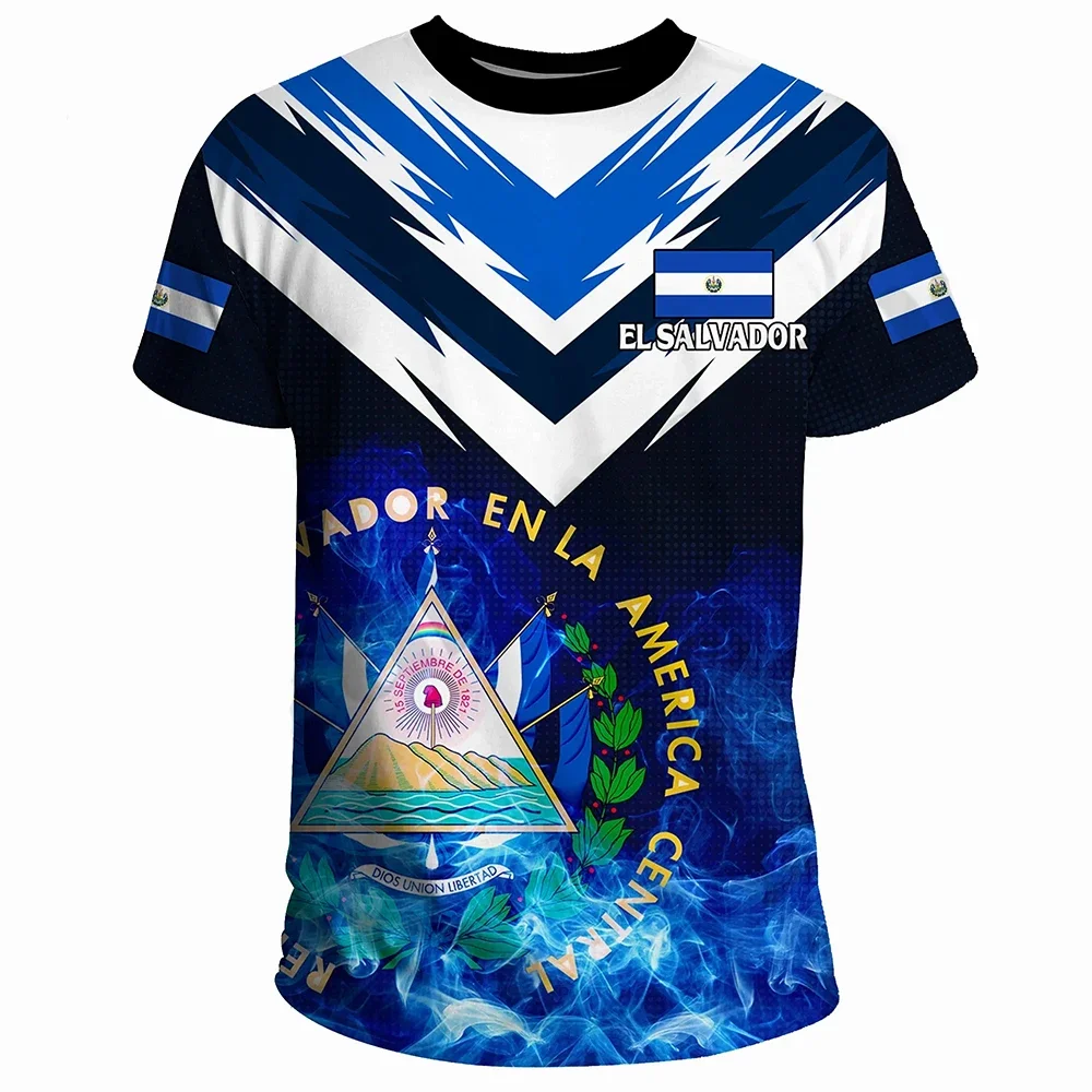 

El Salvador Flag Exquisite 3D HD Print Summer Fashion Men's And Women's Casual Sports Large Size Round Neck Short Sleeve T-shirt