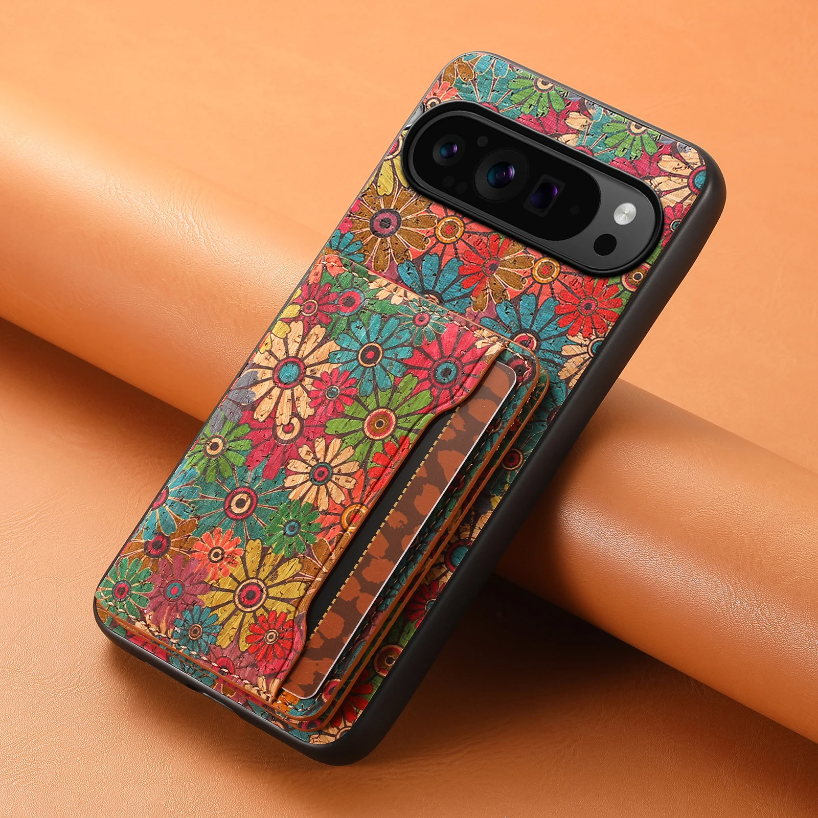 Denior For Pixel 9Pro/8A/7,with adhesive card holder,stylish design flower pattern,3 card slots, can insert 3-5 card phone cases