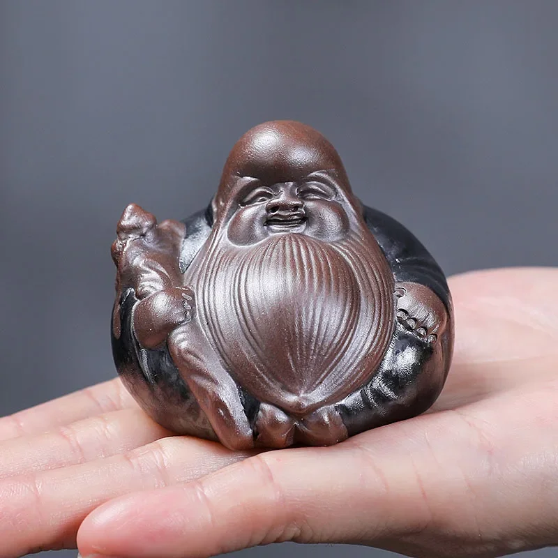 

1pc Chinese Purple Clay Tea Pet Longevity Immortal Shape Statue Ornament Boutique Oolong Tea Accessories Household Decoration