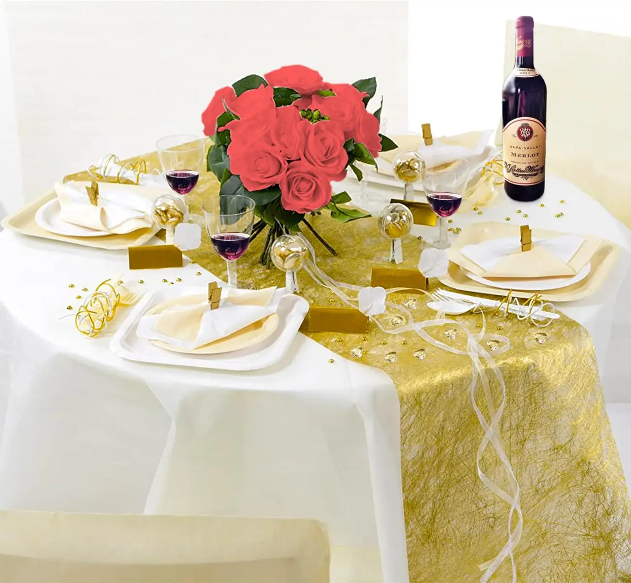 Table Runner Non-Woven Table Runner Roll, Gift Floral DIY Wrapping Table Ribbon Decoration for Event Wedding Christmas Party