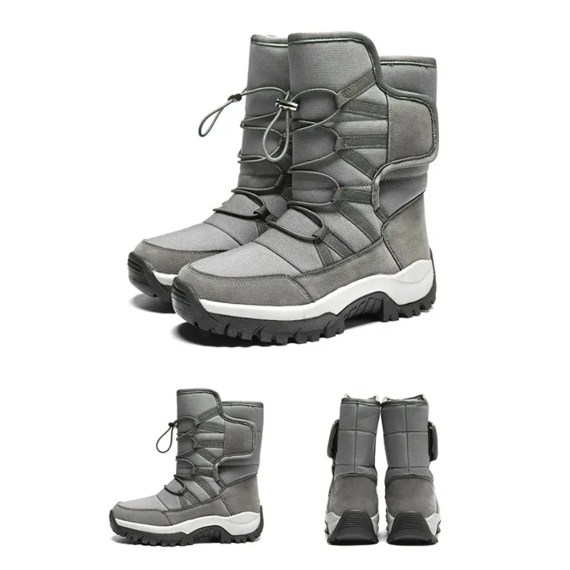 Men's Warm Plush Couple Snow Boots Outdoor Non-slip Hiking Men Work Ankle Brand Winter Shoes Waterproof