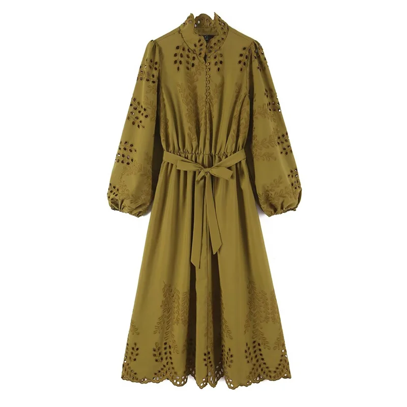 Guobioziy Women's Dress 2026 Early Autumn New Fashion Versatile High-End Heavy Embroidery Hollow Positioning Flower Dress