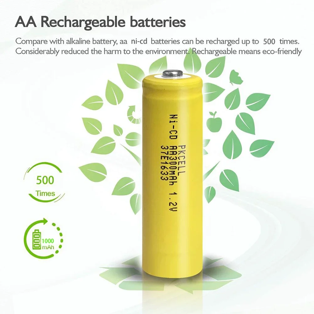 16PCS PKCELL AA 300mAh Ni-Cd Ni-Cad 1.2V Rechargeable Battery Double-A 1.2v NiCd Rechargeable Battery Button Top For Solar Light