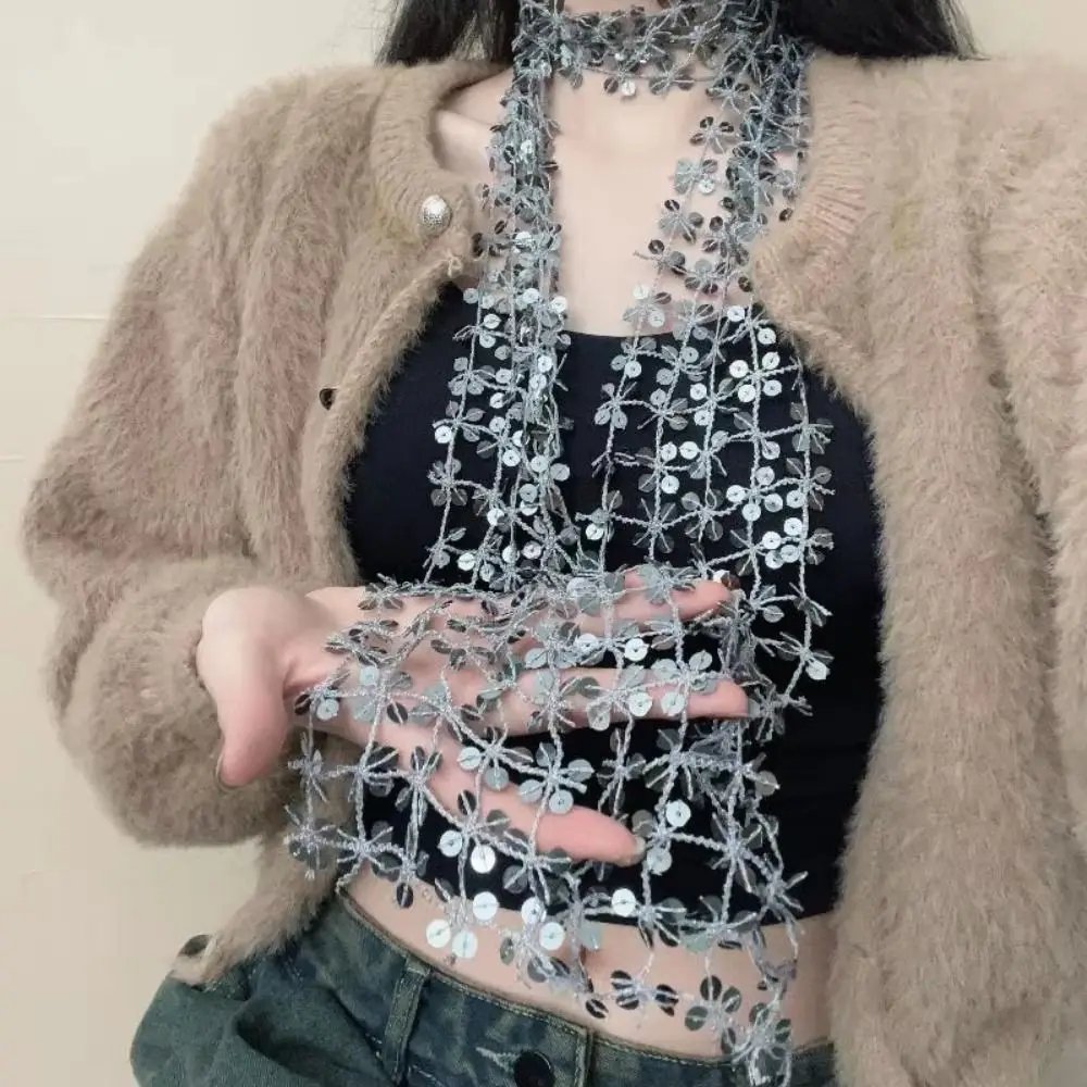 Shiny Sequin Women's Waist Scarf Adjustable Handmade Glitter Hip Scarf Waist Chain Sparkling Sequin Waist Chain Dance Show view 4