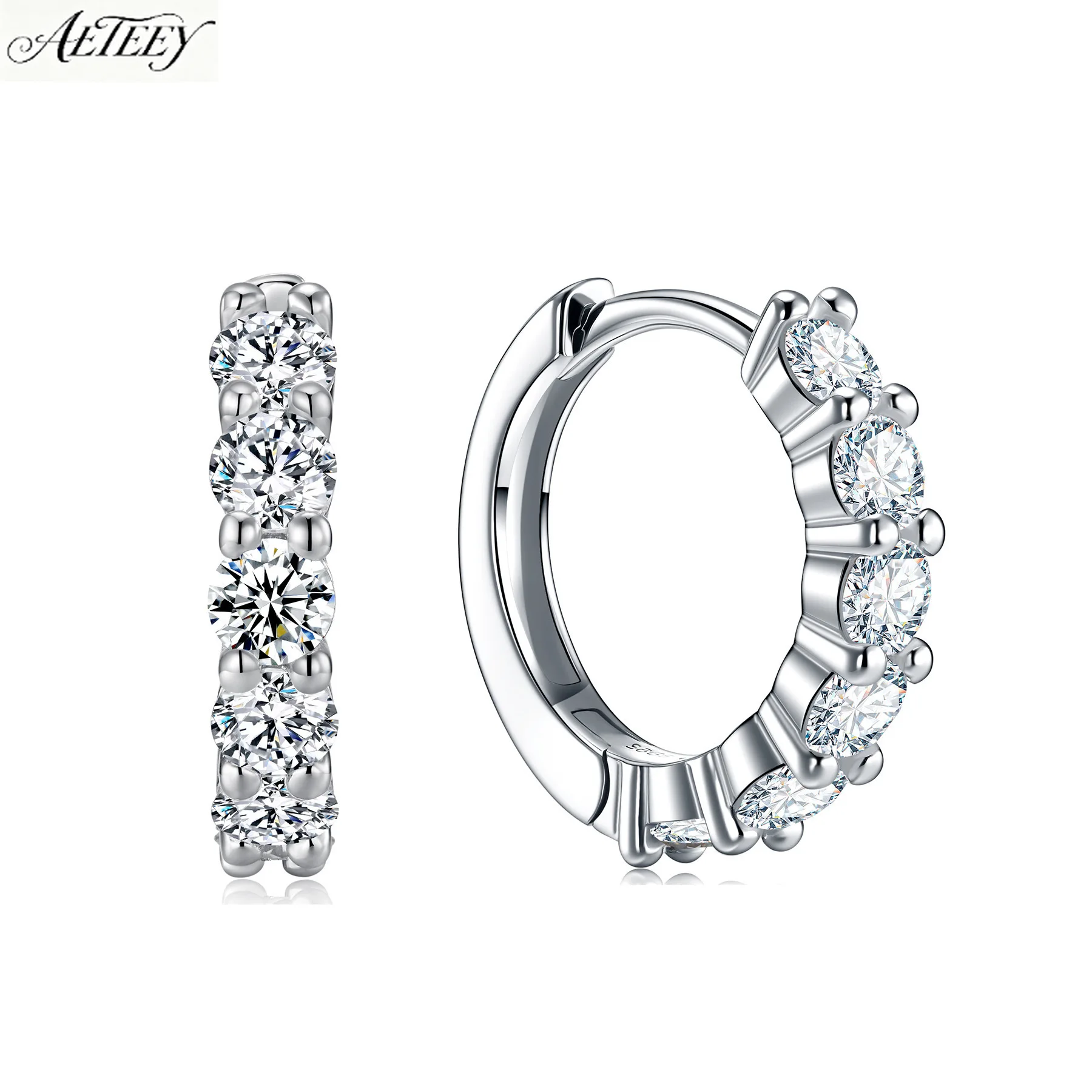 AETEEY S925 Silver Moissanite Hoop Ear Buckles Shiny Minimalist Women Daily Clasp Earrings