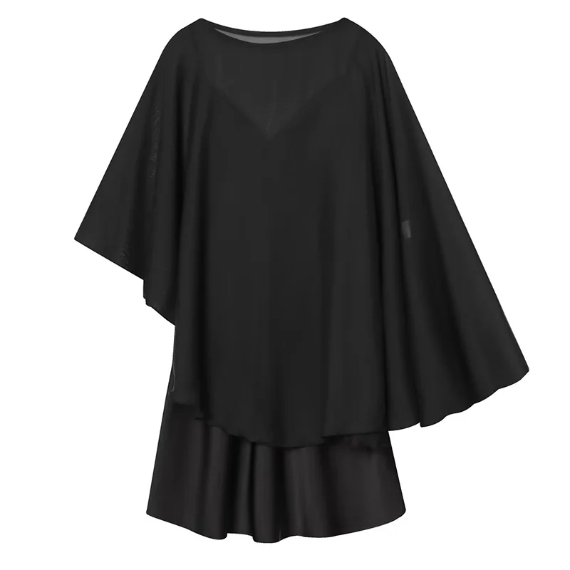 HXAO 2026 Asymmetrisches schwarzes Kleid für Damen, Cape-Stil, kurze Kleider, sexy, halbtransparente Nachtkleider für Damen, Tüll, Satin, Damenkleider