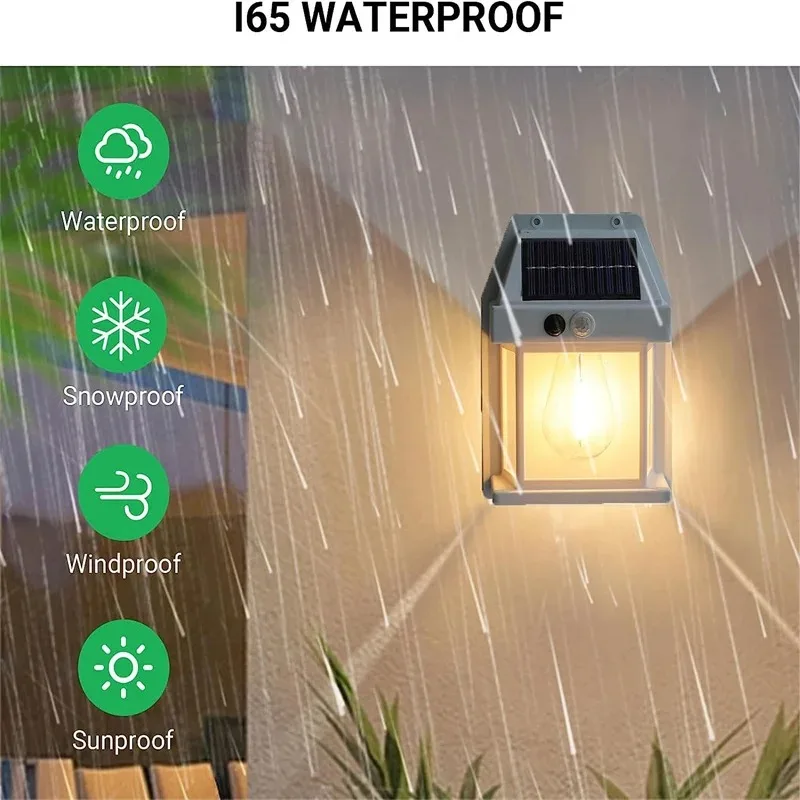 Lámpara Solar de pared de tungsteno, luz nocturna LED impermeable para exteriores, inducción del cuerpo humano, tres modos, jardín, Villa, patio