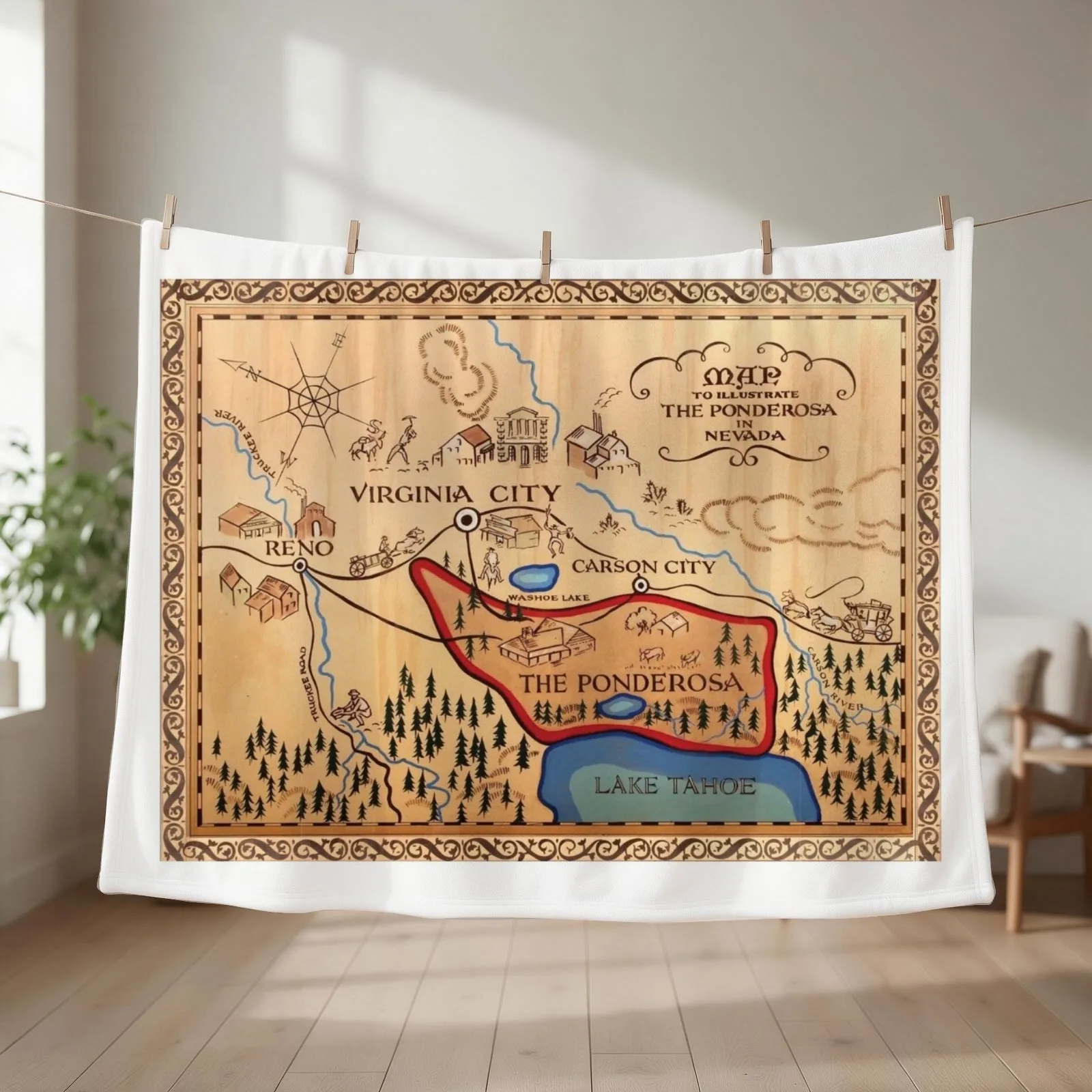 The Ponderosa Ranch Map Poster Throw Blanket Camping halloween For Decorative Sofa Luxury Thicken Blankets
