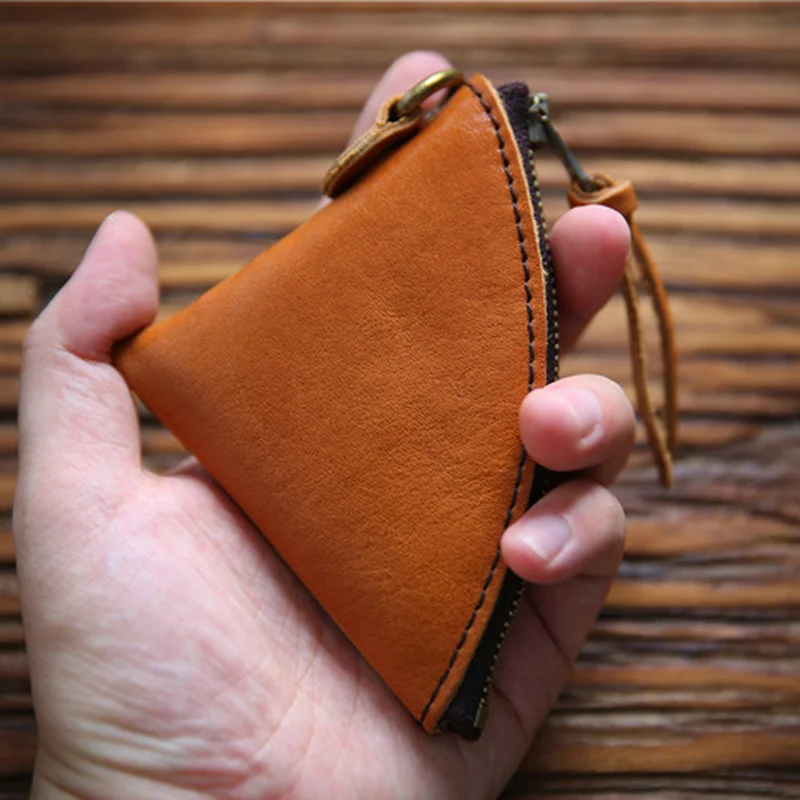 2024 Genuine Leather Coin Purse For Men Women Cowhide Vintage Handmade Short Small Zipper Pocket Money Bag Wallet Keychain