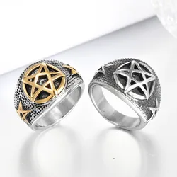 New Punk usa size 7 to 13 size 316L stainless steel jewelry gold color men's ring retro five-pointed star gift Jewelry