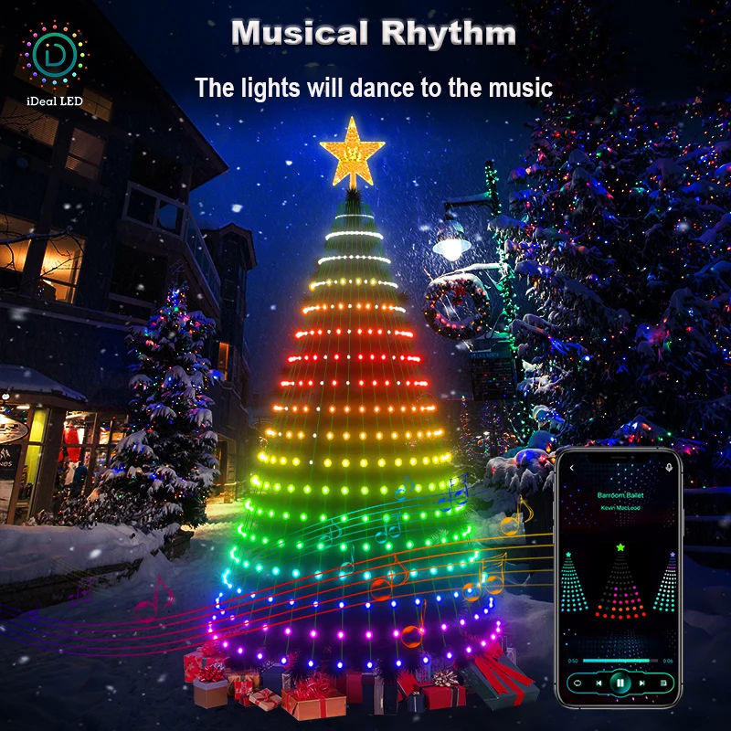 Ideal Led APP Smart Tree Lights Dream Color Fairy Light Strings With Star-top DIY Led Garlands for Ambient Holiday Decorations