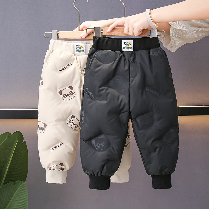 

Thiened White Du down Children's Trousers Winter Outerwear for Boys And Girls Tee Layers of Warmth Baby Northeast Wear