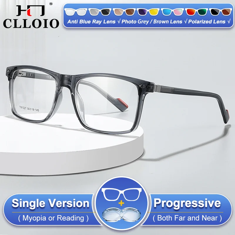 

CLLOIO Fashionable Men's Square Frame Anti Blue Ray Myopia Glasses Oversize Frame Photochromic Progressive Prescription Eyeware