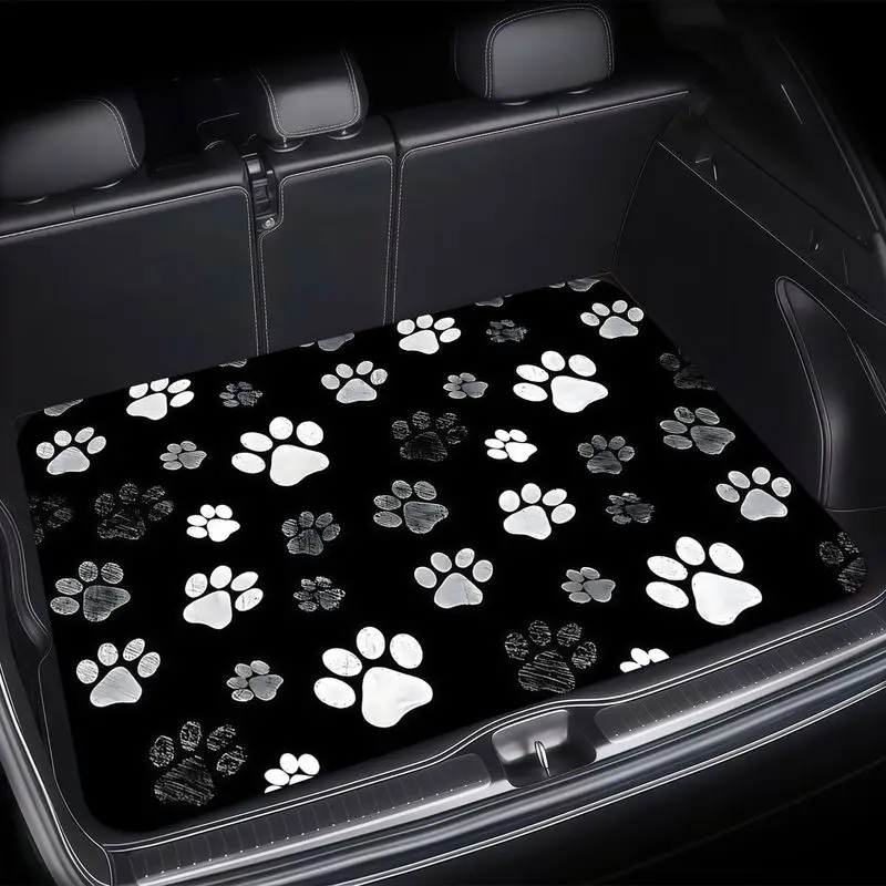 VIKAMA Black White Dog Paw Print Car Trunk Mat Anti Slip Waterproof SUV Rear Cargo Liner Protector Home Decoration