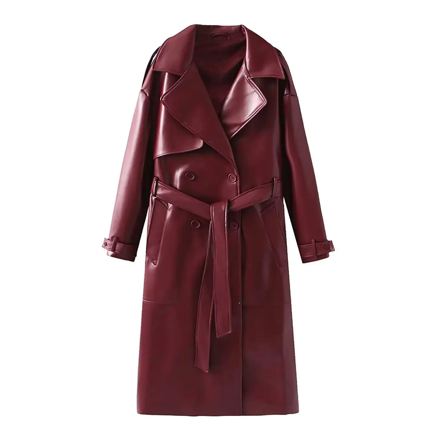 

Fashionable Long Leather Windbreaker Outerwear Women's Slimming Waistcoat Elegant Personality Cross-Border Style Spring 2024