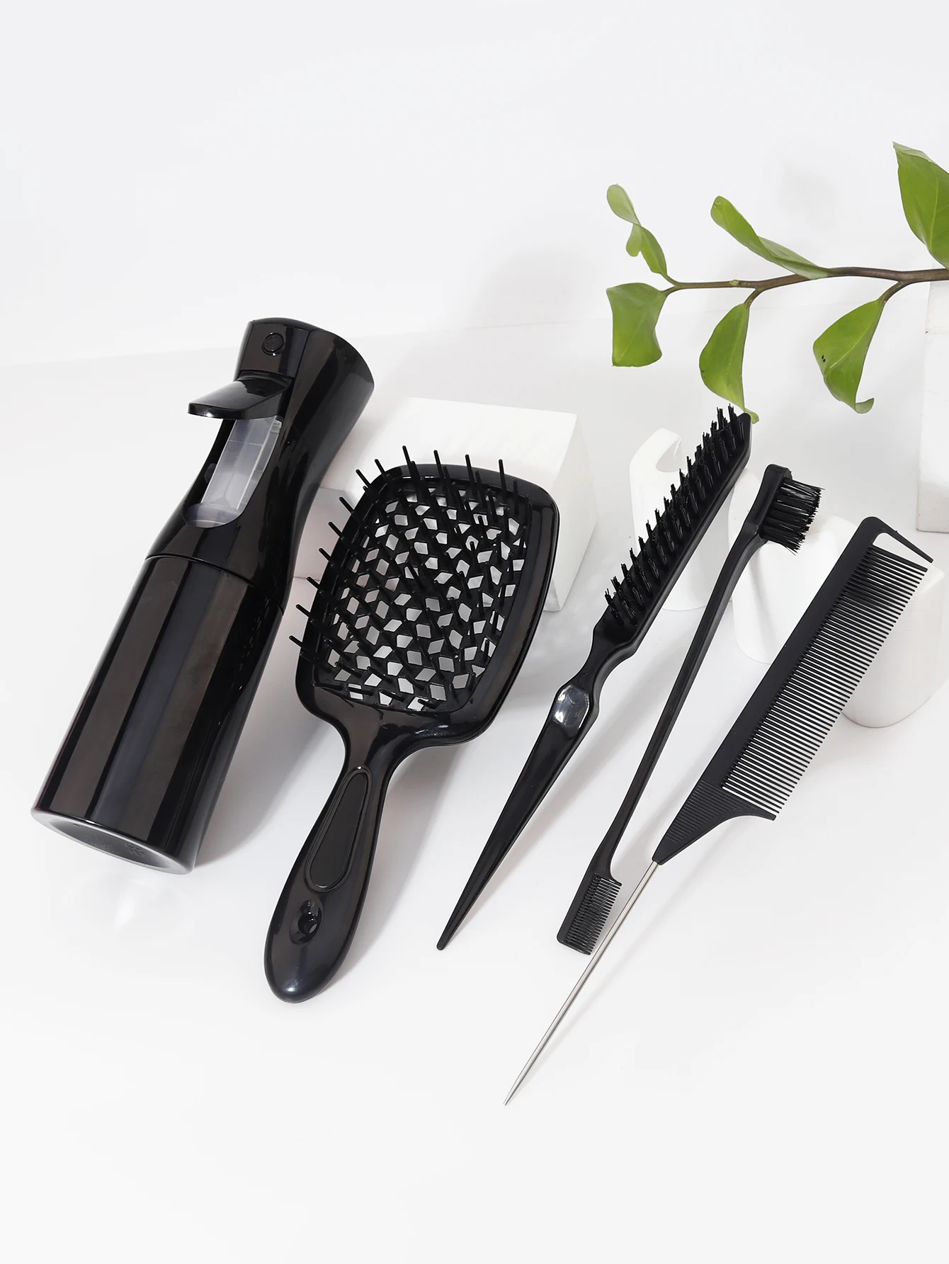 5 pieces/set of hair tool set, hollow comb, rat tail comb, tease comb, edge control comb, hair spray bottle image 6