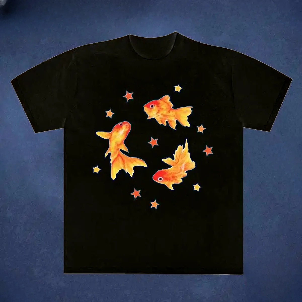 Goldfish and Star Print T-Shirt Retro Aesthetic Grunge Y2K Style Women's Sale Clothing Ideal Gift for Beach Lovers Vintage Fans