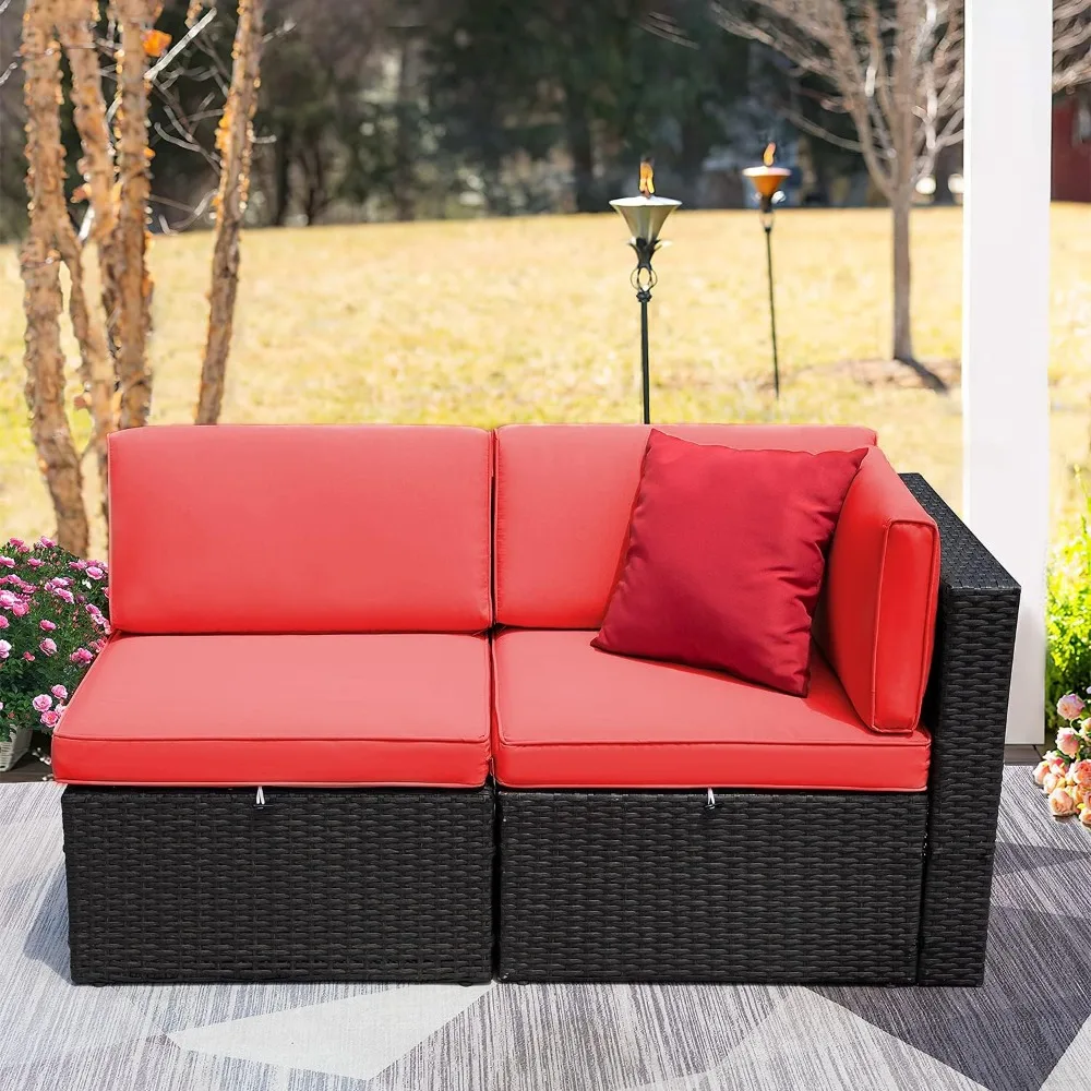 

2-piece terrace furniture set, outdoor couple seat, all-weather PE rattan sofa chair set, corner sofa with soft cushion