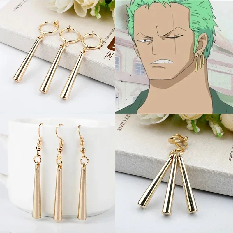 Pendientes de Anime de una pieza para hombre, aretes con goteo de Sauron Zoro, Clip falso, imán Acier, inoxíble, pendiente de Inox, Clip en gota, sin Piercing, regalo