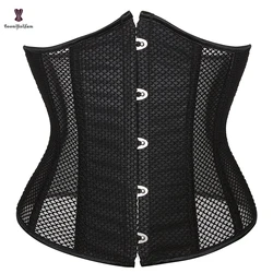 Translucent Steam Punk Solid Black Corselet Lace Up Korset Mesh Corset Waist Trainer Bustier Plus Size XS-6XL Cincher Shaper