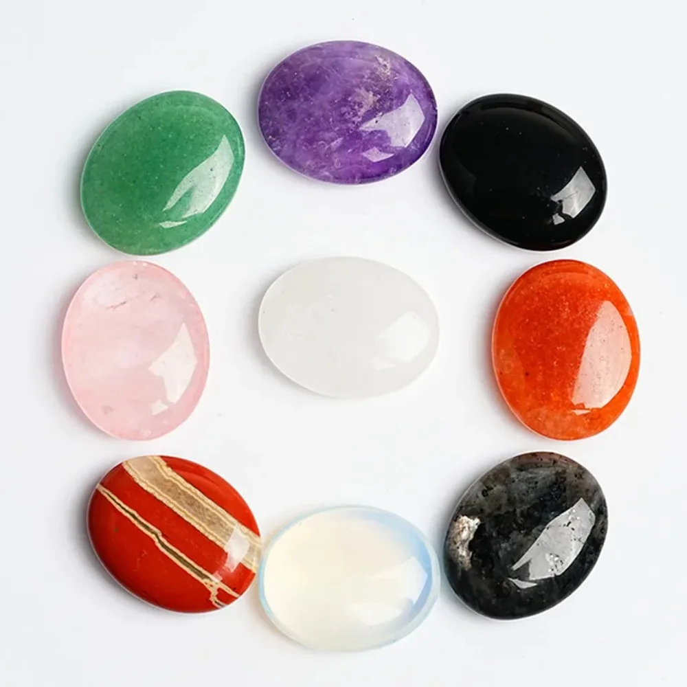 1Pc 20mm Natural Stone Crystal Polished Stone Oval Shaped Reiki Healing Worry Stone  Meditation Yoga Accessories Home Decor