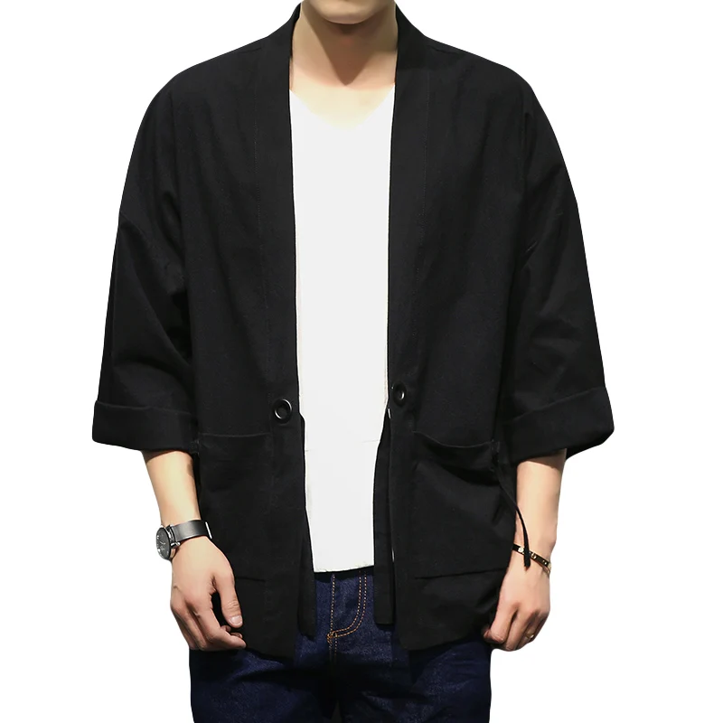 

Loose Fit Thin Mens Kimono Sle Open Cardigan Seven Sve Japanese Sle Jaet Large Size Retro Hanfu Tang Costume