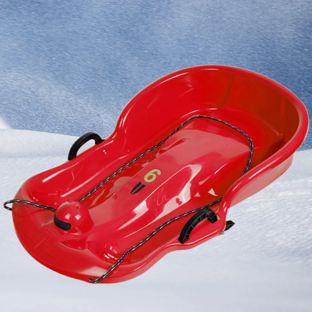 Solid Snow Sled Plastic Snow Sled 1-2 Rider Snow Sleds 2Handles Kid Grass Toboggan Snow Sled Sand Slider Luge for Winter Sport