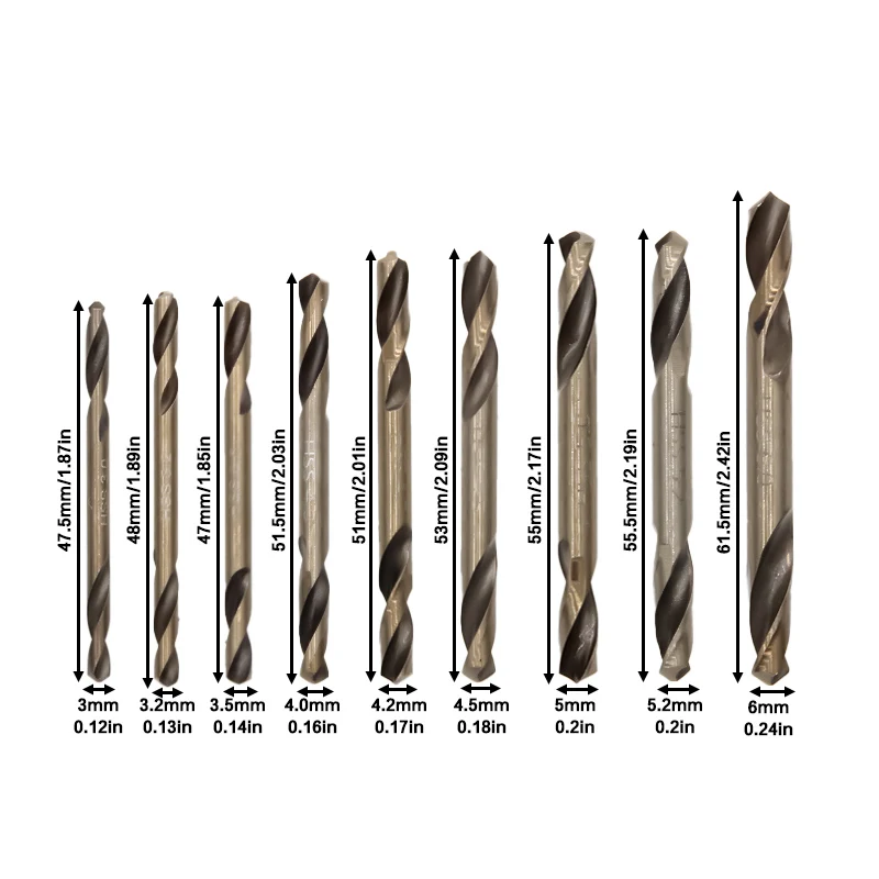 HSS 4341 straight handle double head twist drill metal drilling 9pc double-edged drill bit 3-6mm flashlight drill tool accessory